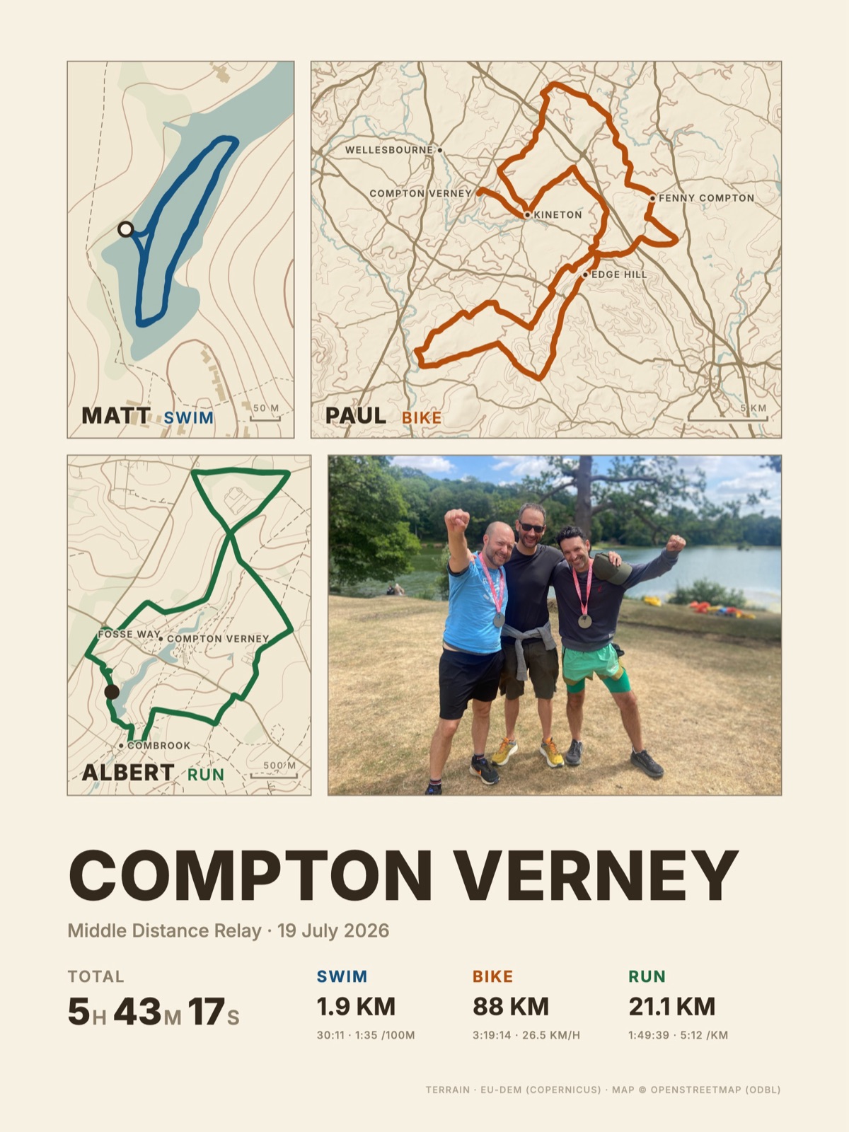 Triathlon poster, warm colourway, landscape photo